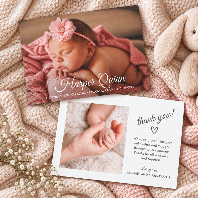 Carte d'annonce de naissance Annonce nouveau-né (Birth announcements with 2 photos, thank you message on the back, PRINTED and/or INSTANT DOWNLOAD)