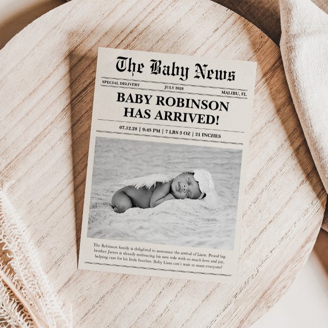Carte d'annonce de naissance avec photo de journal (Créateur téléchargé)