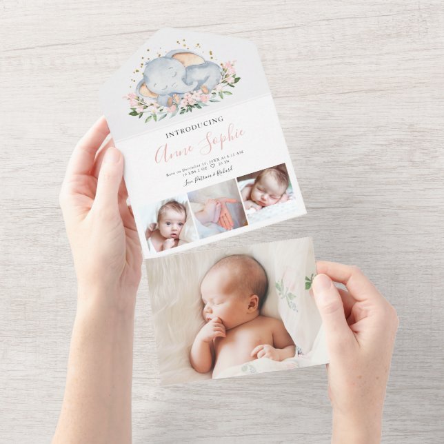Carte d'annonce de naissance avec photo d'éléphant (Déchirure)