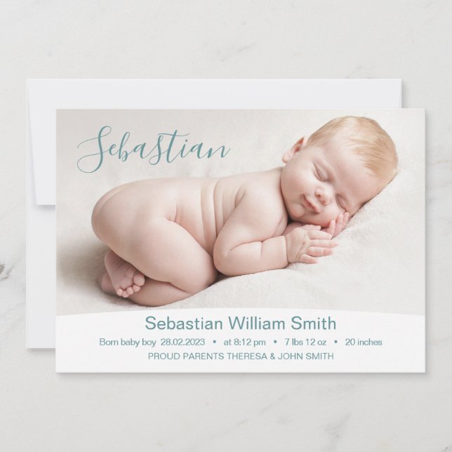 Carte d'annonce de naissance avec photo et statist (Devant)