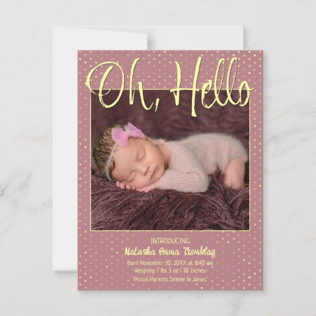 Carte d'annonce de naissance Baby Oh, Hello Flat (Devant)