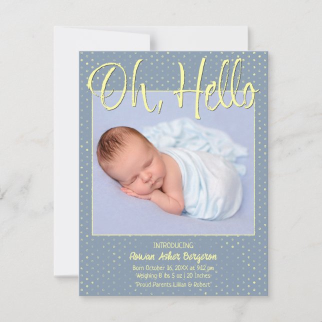 Carte d'annonce de naissance Baby Oh, Hello Flat (Devant)
