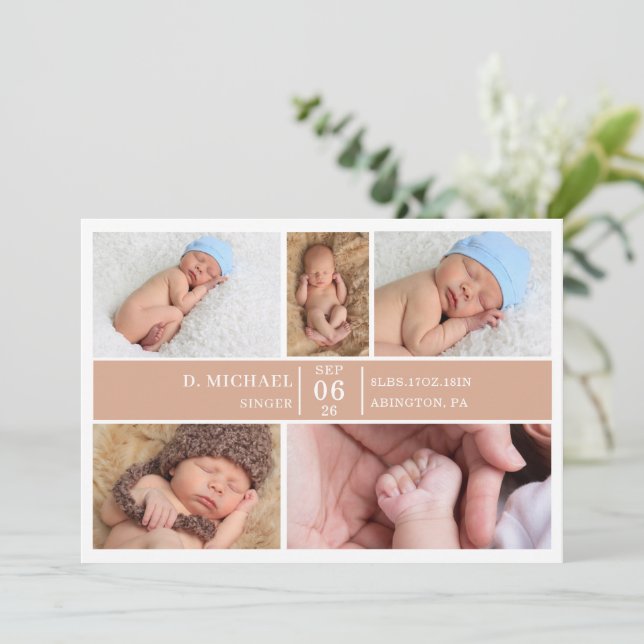 Carte d'annonce de naissance bébé en collage photo (Debout devant)