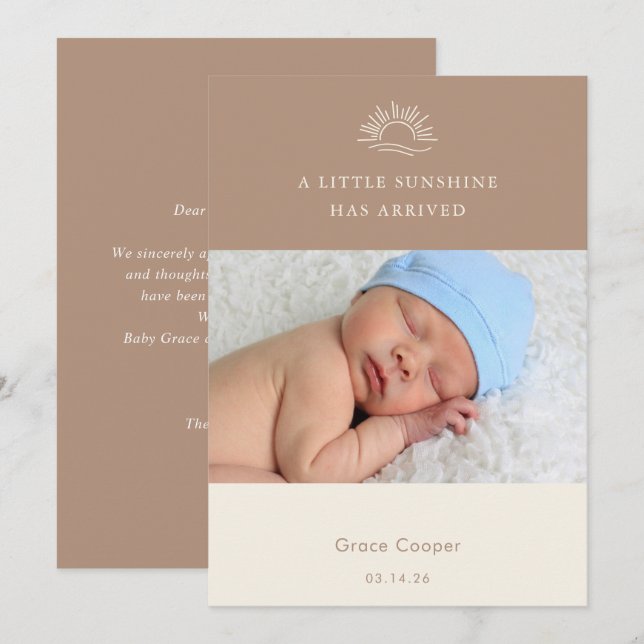 Carte d'annonce de naissance bébé photo boho marro (Devant / Derrière)