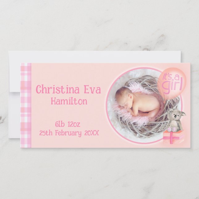 Carte d'annonce de naissance "C'est une fille" pou (Devant)