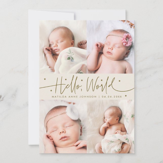 Carte d'annonce de naissance Cream Multi Photo Hel (Devant)