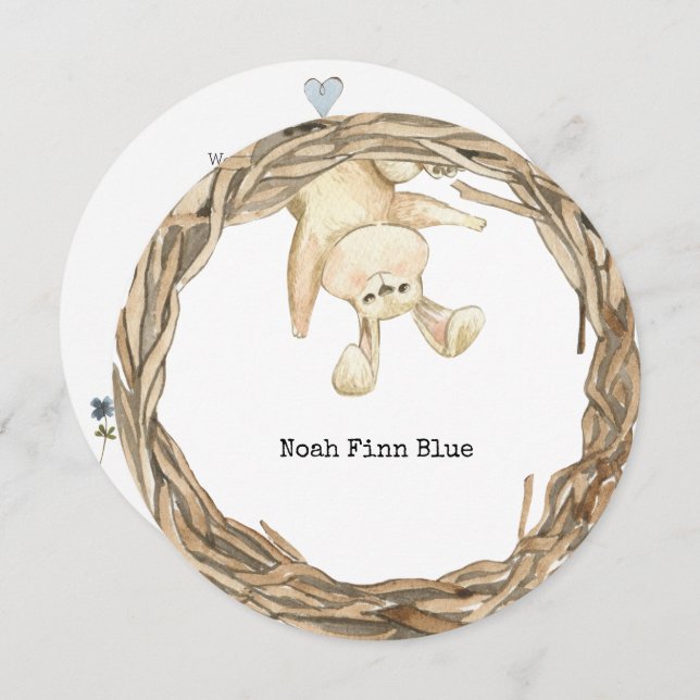 Carte d'annonce de naissance de bébé animal lapin  (Devant / Derrière)