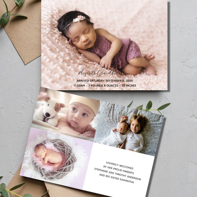 Carte d'annonce de naissance de bébé avec photo pe (Photo Baby Announcement card)