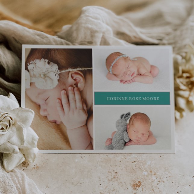 Carte d'annonce de naissance de bébé chic gris ver (Créateur téléchargé)