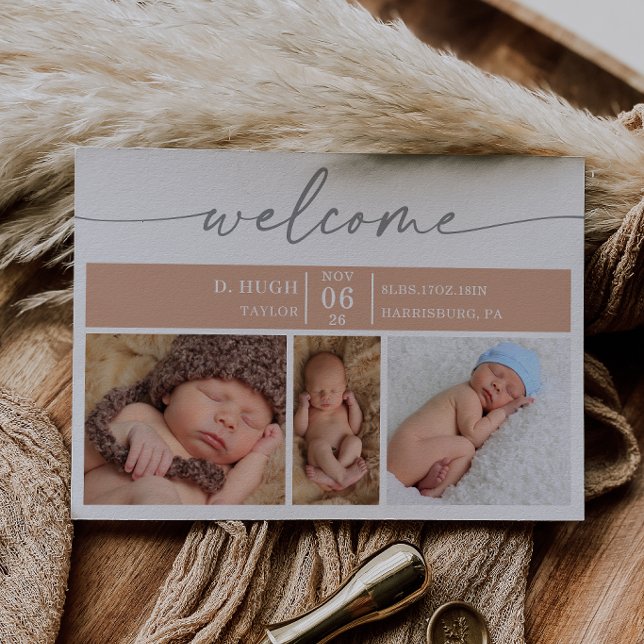 Carte d'annonce de naissance de bébé en bois paste (Créateur téléchargé)