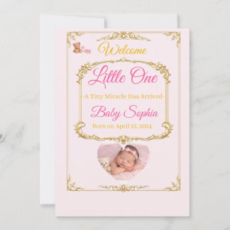 Carte d'annonce de naissance de bébé fille à l'our