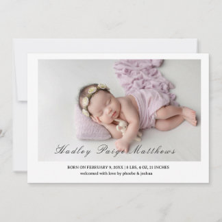 Carte d'annonce de naissance de bébé fille au styl