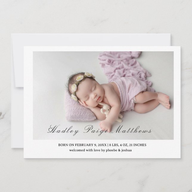 Carte d'annonce de naissance de bébé fille au styl (Devant)