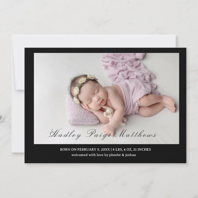 Carte d'annonce de naissance de bébé fille au styl (Devant)