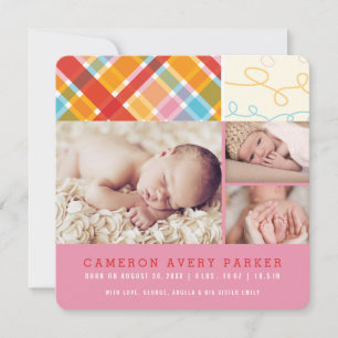 Carte d'annonce de naissance de bébé fille Patchwo