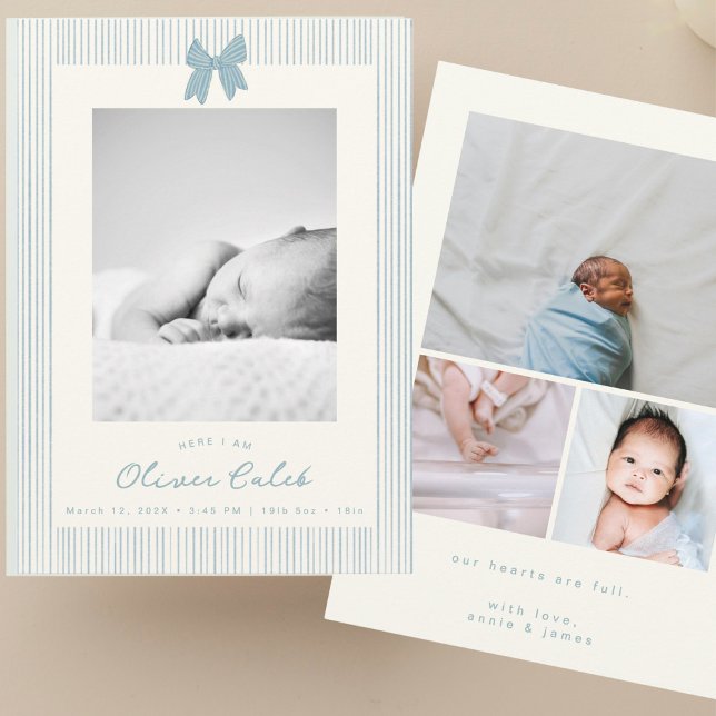 Carte d'annonce de naissance de bébé garçon rayée (Créateur téléchargé)