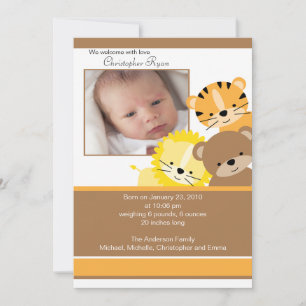 Carte d'annonce de naissance de bébé lion, tigre &