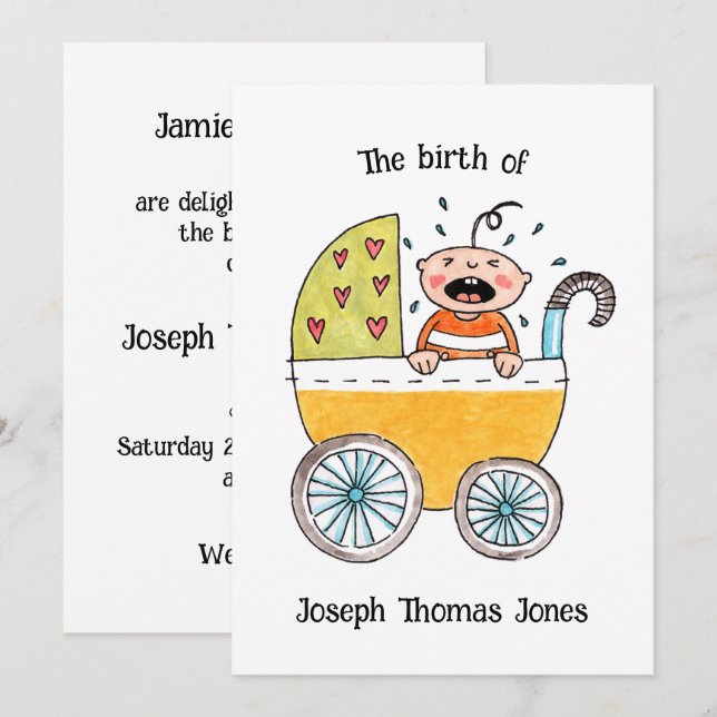 Carte d'annonce de naissance de bébé mignon dans u (Devant / Derrière)