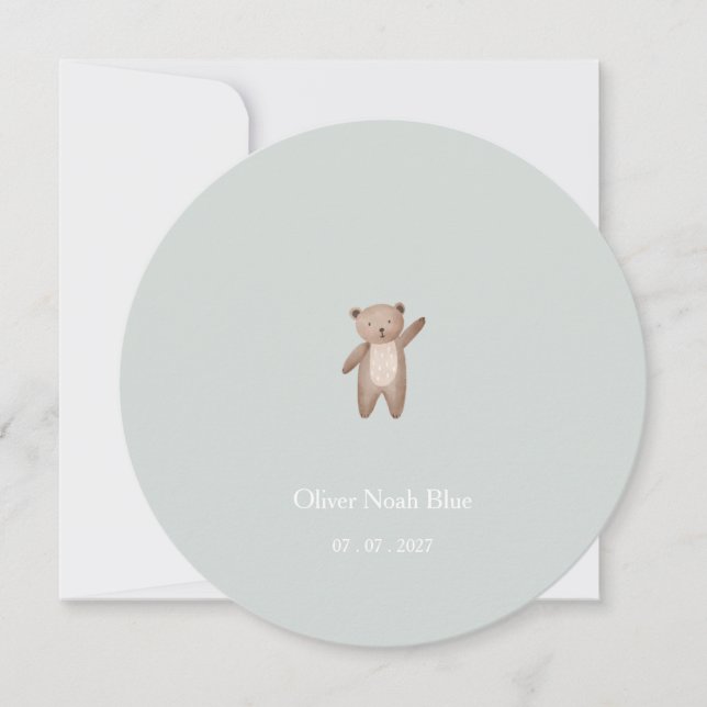 Carte d'annonce de naissance de bébé ours mignon. (Devant)