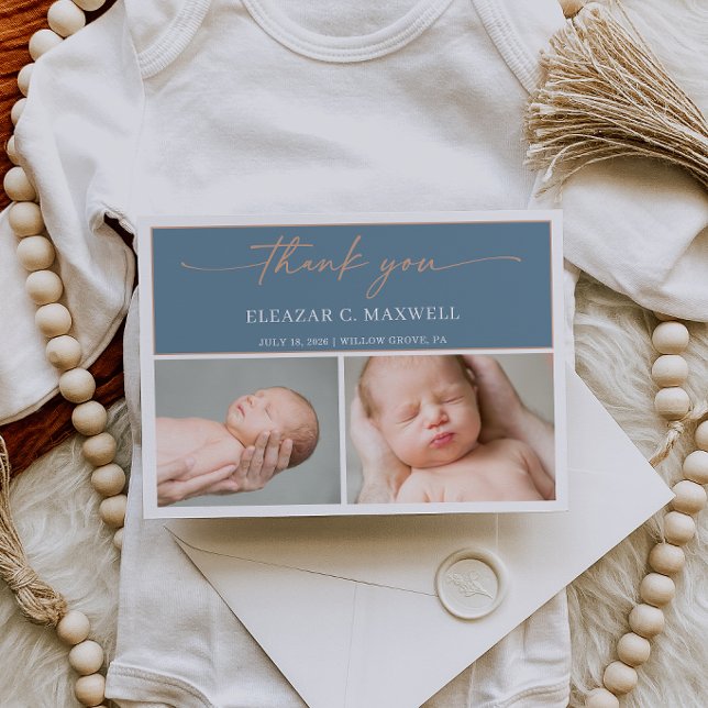 Carte d'annonce de naissance de bébé photo bleu ar (Créateur téléchargé)
