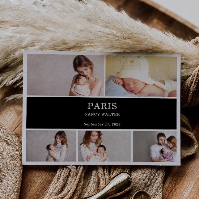 Carte d'annonce de naissance de bébé simple noir e (Créateur téléchargé)