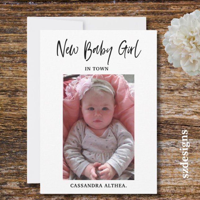Carte d'annonce de naissance de fille avec photo (Créateur téléchargé)