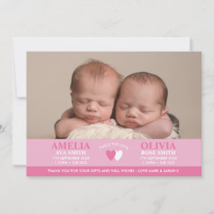 Carte d'annonce de naissance de jumeaux/remercieme