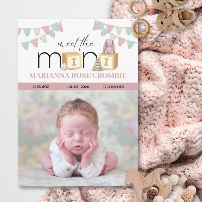 Carte d'annonce de naissance de Mini Rose bébé (Créateur téléchargé)