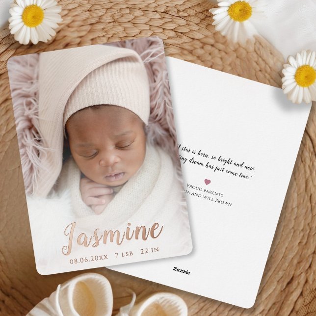 Carte d'annonce de naissance élégante à motif de f (Créateur téléchargé)
