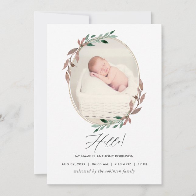 Carte d'annonce de naissance en verdure rustique h (Devant)