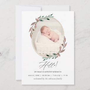 Carte d'annonce de naissance en verdure rustique h