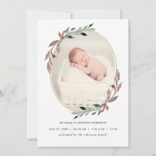 Carte d'annonce de naissance en verdure rustique h