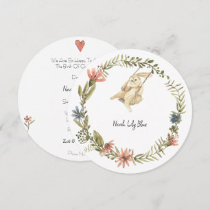 Carte d'annonce de naissance fille bébé animal lap