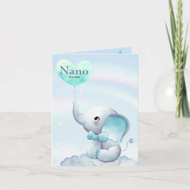 Carte d'annonce de naissance garçon - Éléphant sur (Devant)