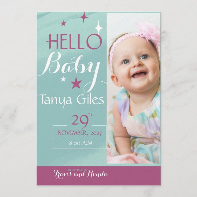 Carte d'annonce de naissance Hello Baby (Devant)