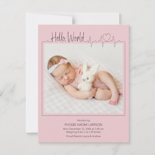 Carte d'annonce de naissance Hello, World Baby (Devant)