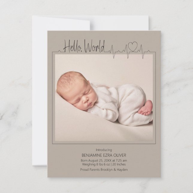 Carte d'annonce de naissance Hello, World Baby (Devant)