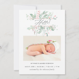 Carte d'annonce de naissance Pastel Blush Greenery