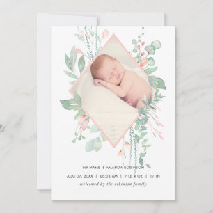Carte d'annonce de naissance Pastel Blush Greenery