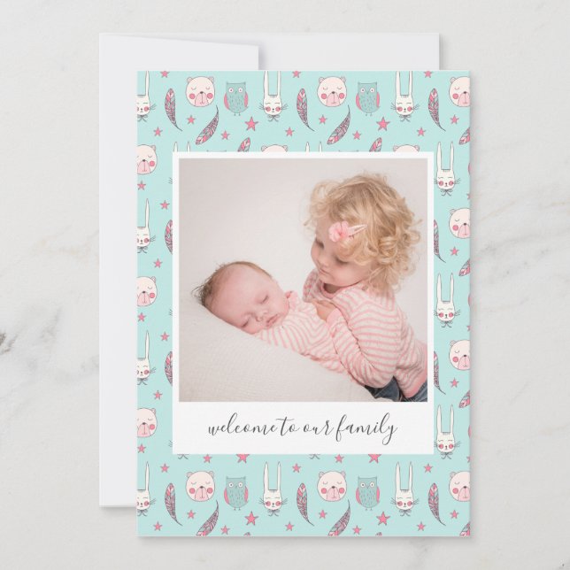 Carte d'annonce de naissance photo d'animaux de fo (Devant)