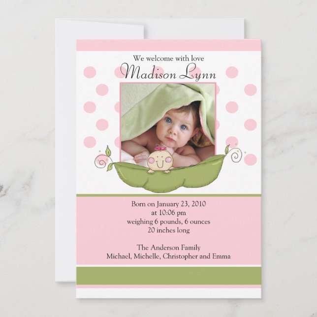 Carte d'annonce de naissance photo de bébé fille P (Devant)