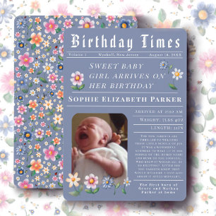 Carte d'annonce de naissance plate de journal mode