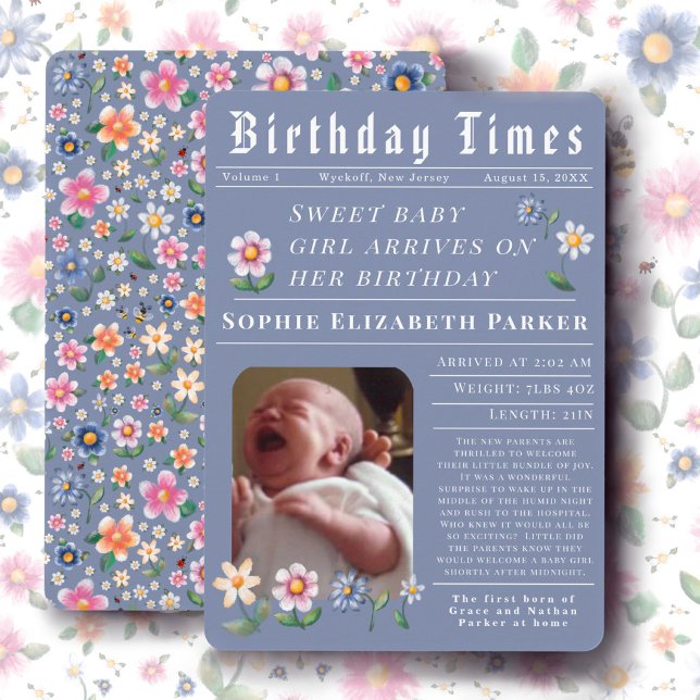 Carte d'annonce de naissance plate de journal mode (Créateur téléchargé)