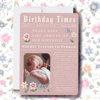 Carte d'annonce de naissance plate de journal mode