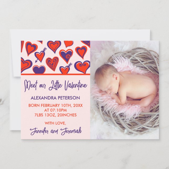 Carte d'annonce de naissance pour la Saint-Valenti (Devant)