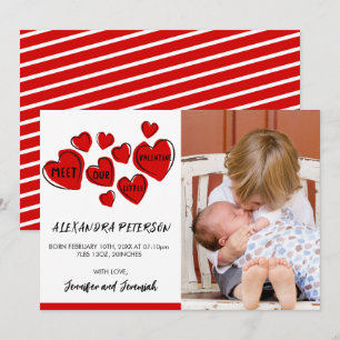 carte d'annonce de naissance Saint-Valentin cœur d