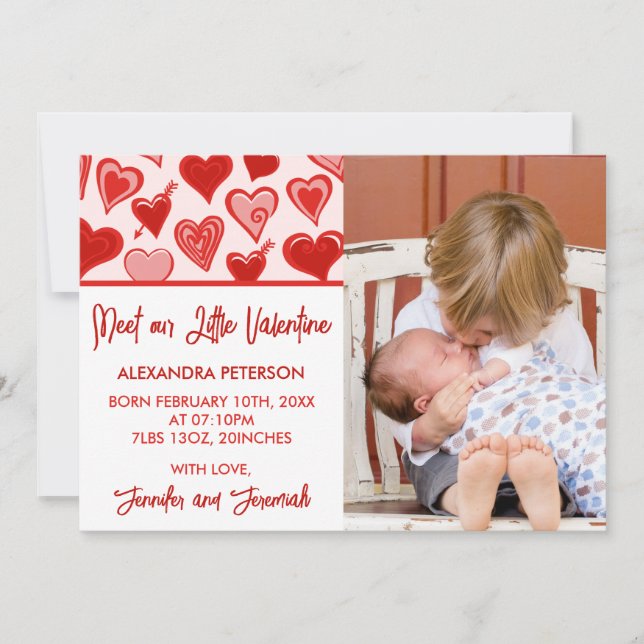 Carte d'annonce de naissance Saint-Valentin cœur m (Devant)