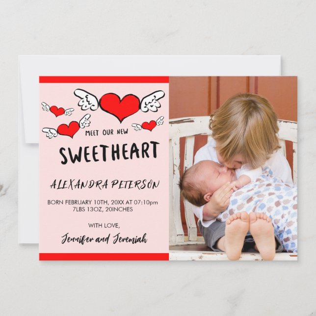 carte d'annonce de naissance Saint-Valentin cœurs  (Devant)