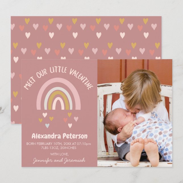 carte d'annonce de naissance Saint-Valentin cœurs  (Devant / Derrière)