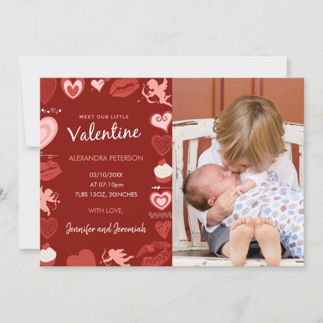 Carte d'annonce de naissance Saint-Valentin rouge  (Devant)